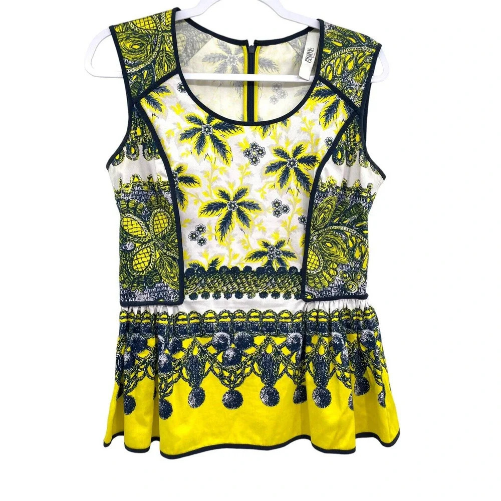 Prabal Gurung Exposed Binding Printed Peplum Top Size 8
